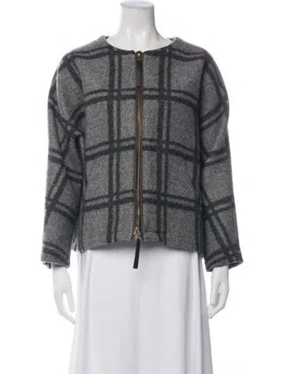 Pre-owned Marni Wool Plaid Print Jacket In Grey