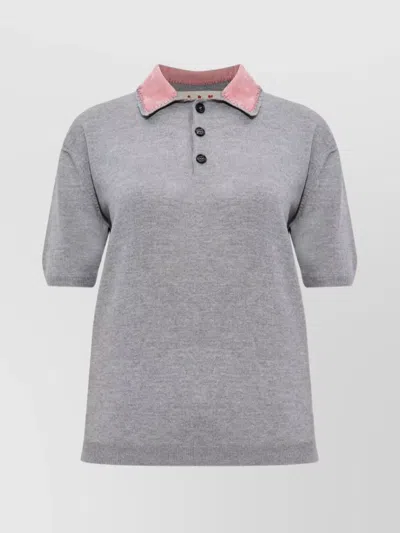 MARNI WOOL POLO SHIRT VELVET COLLAR