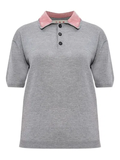 Marni Wool Polo Shirt With Velvet Collar Clothing