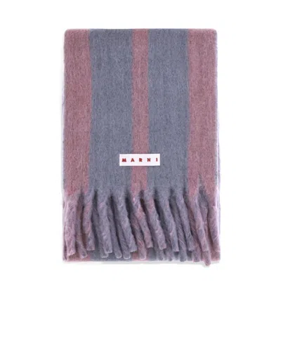 MARNI MARNI LOGO PATCH FRINGED SCARF