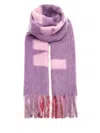 Marni Wool Scarf With Block Letters And Fringed Edges In Violet
