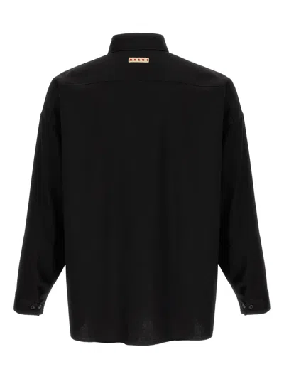 Marni Wool Shirt With Pocket In Black