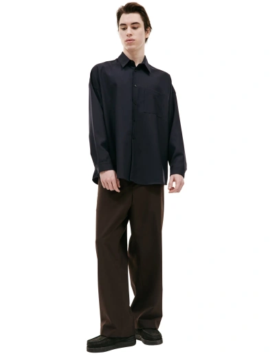 Marni Wool Shirt With Pocket In Navy Blue