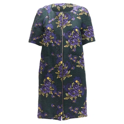 Marni Wool Silk Floral Print Zip Coat Dress In Green