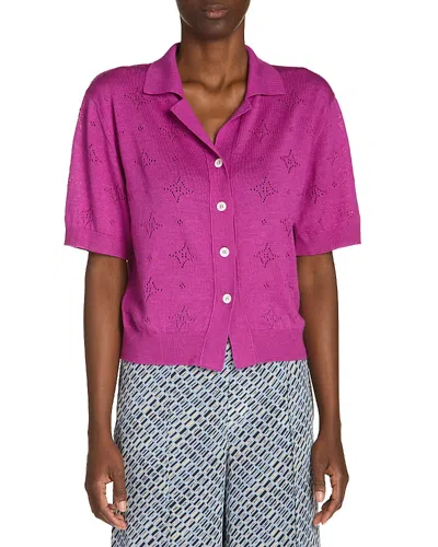 Marni Wool Silk Perforated Knit Shirt In Purple