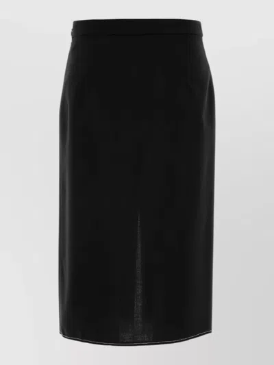 Marni Wool Skirt High Waist Contrast Hem Slit In Black