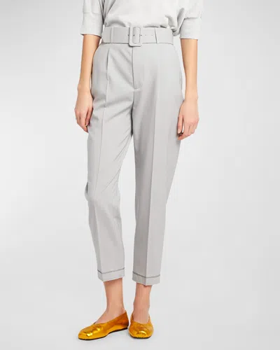 Marni Wool Straight-leg Trousers With Wide Belt In Offwhite