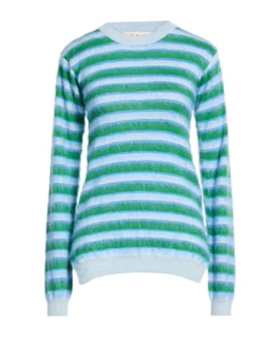 Marni Wool Striped Knitted Sweater In Blue