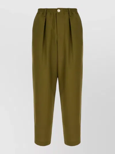 Marni Wool Tailored Trousers Button Detail Pleated In Green