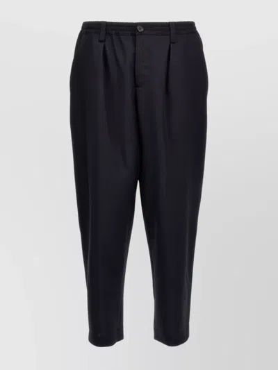 Marni Wool Trousers With Elastic Waistband And Tapered Leg In Blublack
