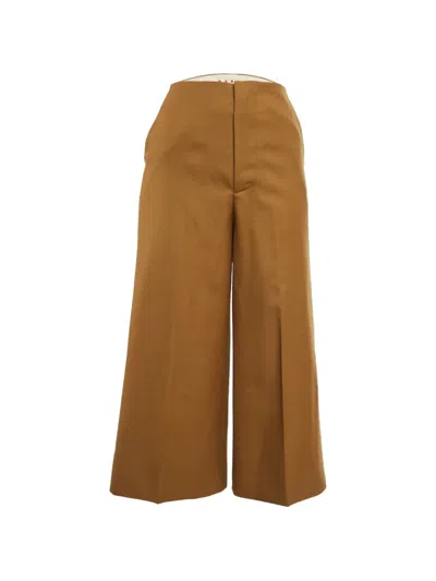 Pre-owned Marni Wool Wide-leg Trousers In Brown