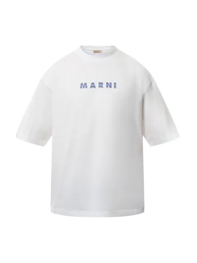 Marni Logo-print Cotton-jersey T-shirt In White