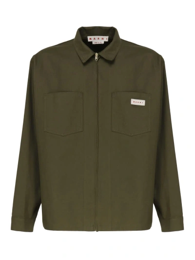 Marni Workwear Shirt In Cotton Blended In Verde