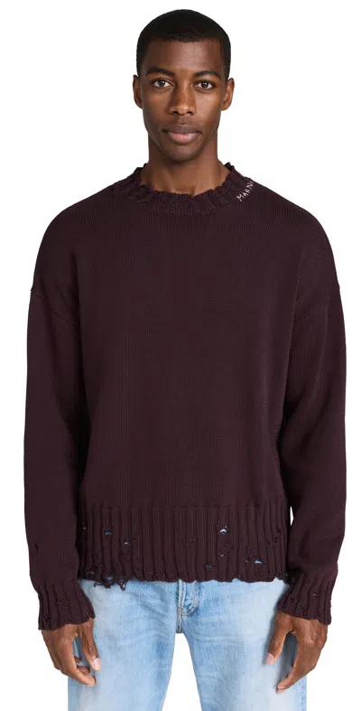 Marni Maroon Destroyed Effect Sweater In Red