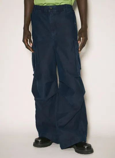 Marni Woven Cotton Cargo Pants In Navy