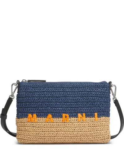 Marni Woven Lettering Messenger Bag In Blue