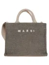 Marni Woven Raffia East/west Tote Bag With Embroidered Logo In Green