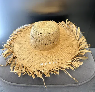 Marni Woven Raffia Sun Hat In Nude