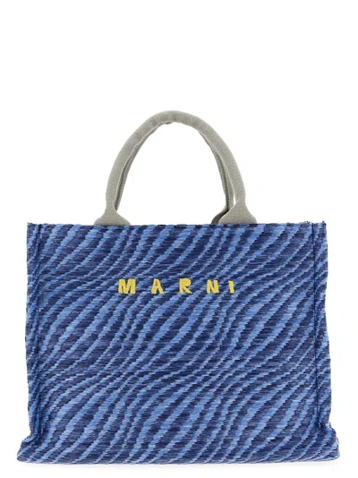 Marni Woven Raffia Tote Bag In Blue