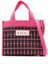 Marni Woven Rectangular Tote Bag With Pink Handles And Detachable Strap In White
