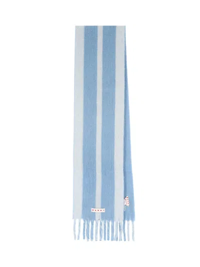 Marni Woven Scarf In Wool, Alpaca & Mohair In Blue