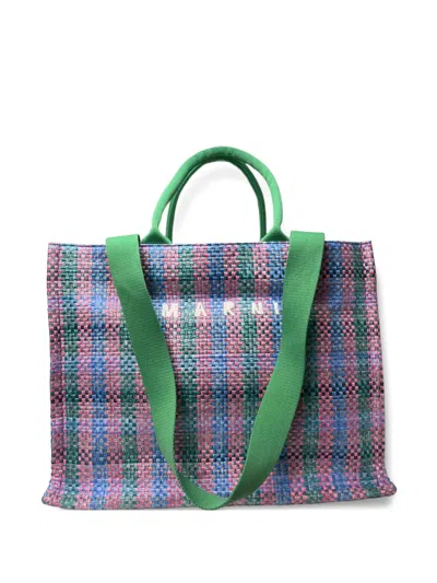 Marni Woven Shopping Tote Bag In Green