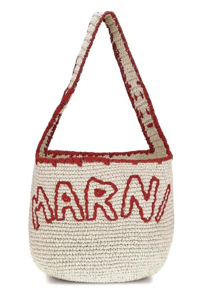 Marni Woven Shoulder Bag In White