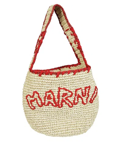 Marni Woven Shoulder Bag With Rounded Shape In Multi