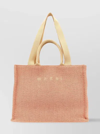 Marni Small Raffia Tote Bag In Lightpink