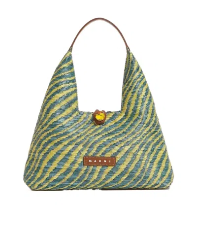 Marni Woven Top Handle Tote Bag In Green