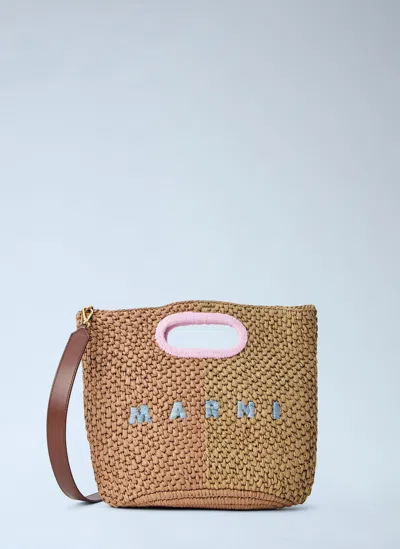 Marni Woven Tote Bag With Logo Detail In Neutral