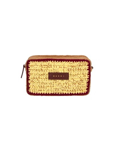 Marni Woven Wool Shoulder Bag With Zip Closure And Removable Strap In Gold