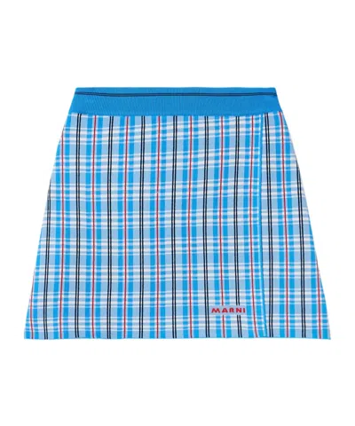 Marni Wrap-effect Checked Stretch-knit Mini Skirt In Blue