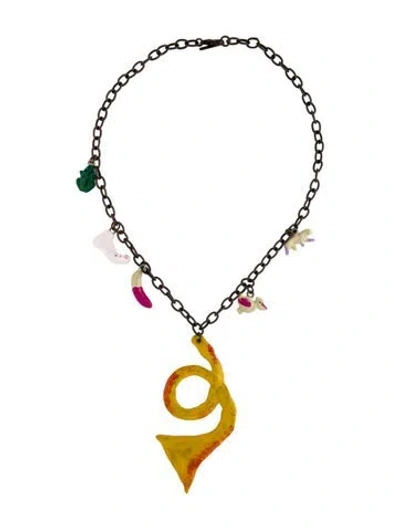 Pre-owned Marni X No Vacancy Inn Enamel Charm Pendant Necklace, 18.25"