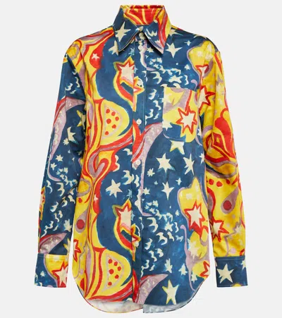 Marni X No Vacancy Inn Printed Long-sleeve Linen Shirt In Royalblue