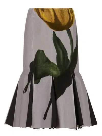 Marni X Slawn & Soldier Tulip-print Pleated Midi Skirt In Gray