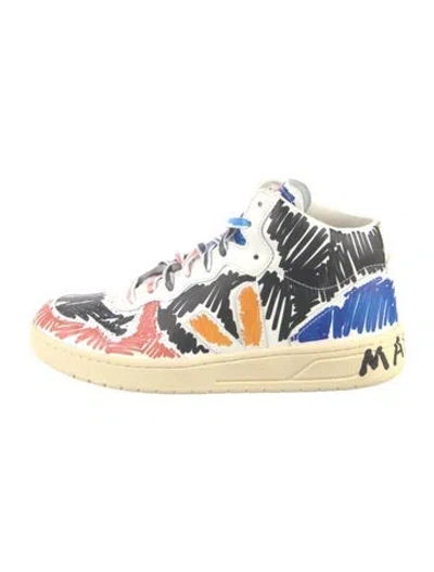 Pre-owned Marni X Veja Leather Graphic Print Sneakers In White