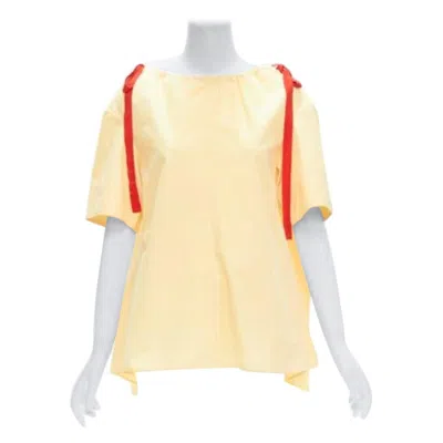 Pre-owned Marni Yellow 100% Cotton Red Drawstring Collar Trapeze Flared Top It36 Xxs