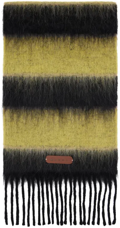 Marni Yellow & Black Striped Scarf In Stn99 Black