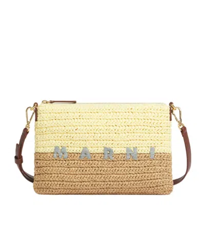Marni Yellow And Brown Paper Raffia Seaside Pouch