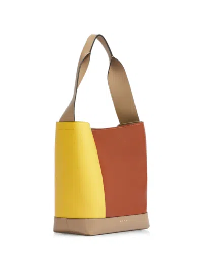Marni Yellow, Brown And Taupe Leather Pod 2.0 Bag In Multi