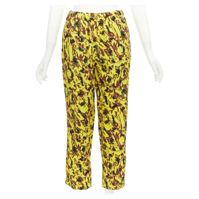 Pre-owned Marni Yellow Burgundy Black Abstract Print Drop Crotch Tapered Pants It40 S