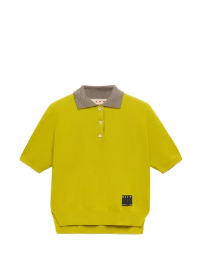 Marni Cashmere Polo Shirt Short Sleeves Collar Detail In Yellow