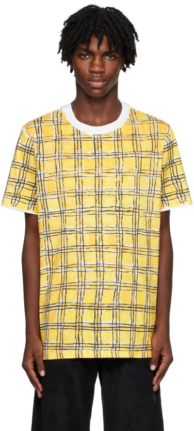 Marni Grid-pattern Cotton T-shirt In Yellow