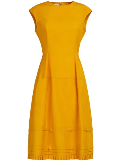 Marni Cotton Poplin Pleated Midi Dress In Yellow