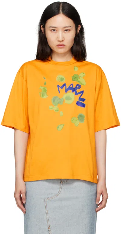 Marni Yellow Dripping Flower T-shirt In Dfr31 Light Orange