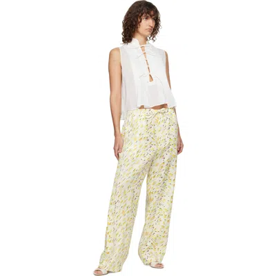 Marni Yellow Linen Trousers With Brushstroke Wave Print In White