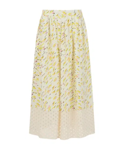 Marni Yellow Linen Skirt With Brushstroke Wave Print