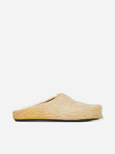 Marni Yellow Long Hair Calfskin Fussbett Slip-on Loafers In 00y18 Yellow