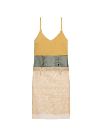 Marni Yellow Organza Flower Dress With Satin Waist In Neutral